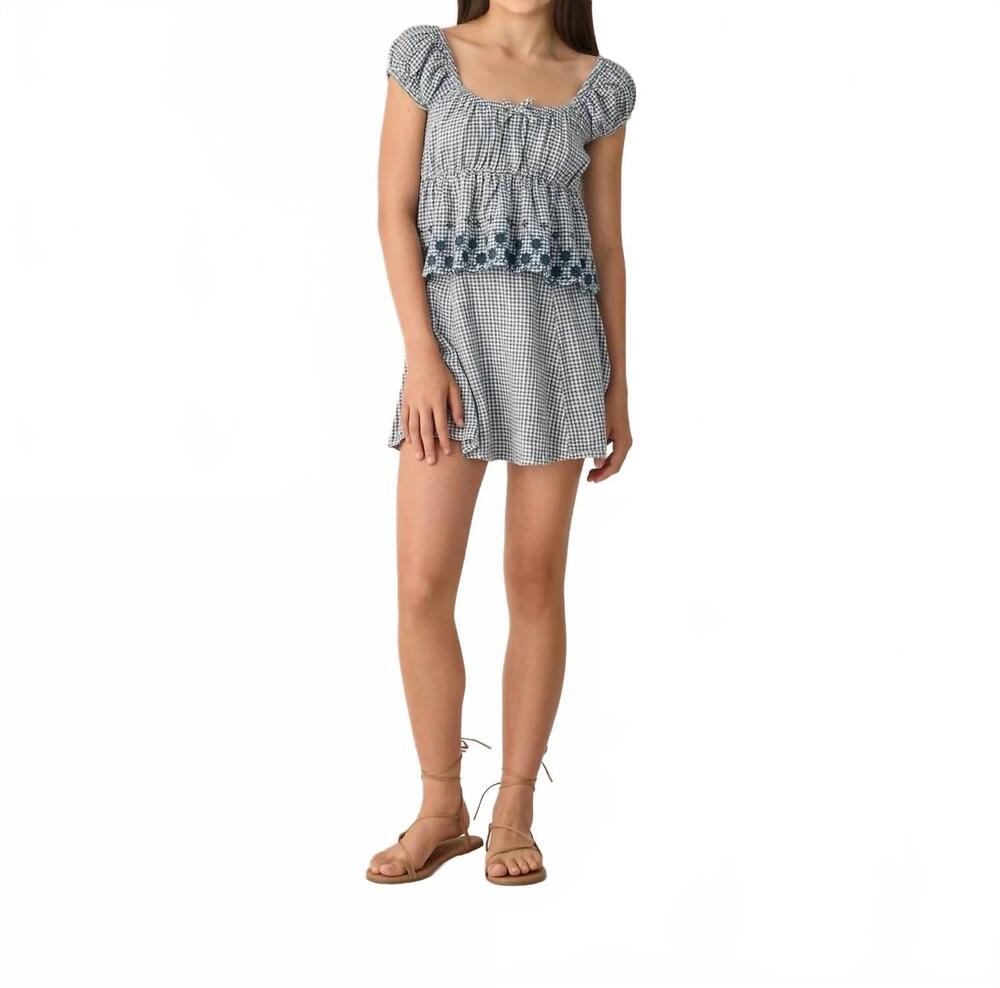 NEW RYLEE + CRU teen rachel skirt in marine gingham